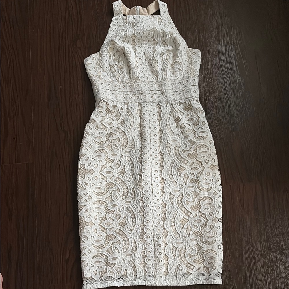 Cream Cocktail Midi Dress with Halter Neckline